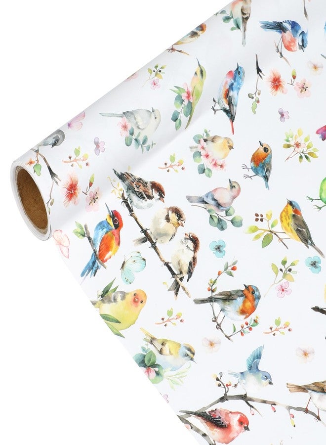 Pineraap Birds Wrapping Paper Roll - Colorful Floral Watercolor Bird Theme Gift Wrap for Birthday, Wedding, Party Decor, 17Inch x16.4Feet - Image 1